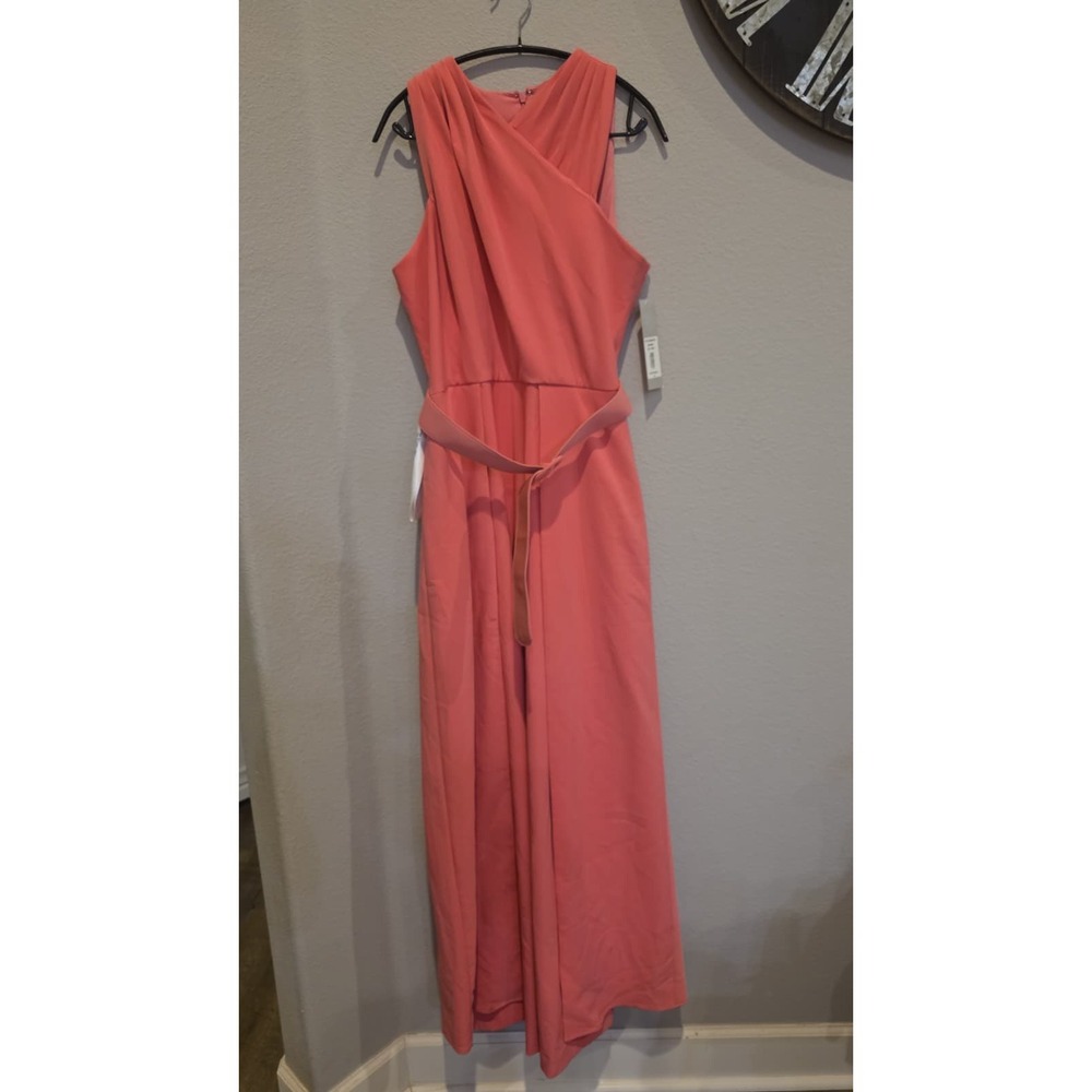 Kay Unger New York Pink Walk-Thru Jumpsuit Overskirt Belted Formal NWT 14 - Picture 5 of 16